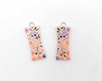 Long hand-painted enameled porcelain flower beads