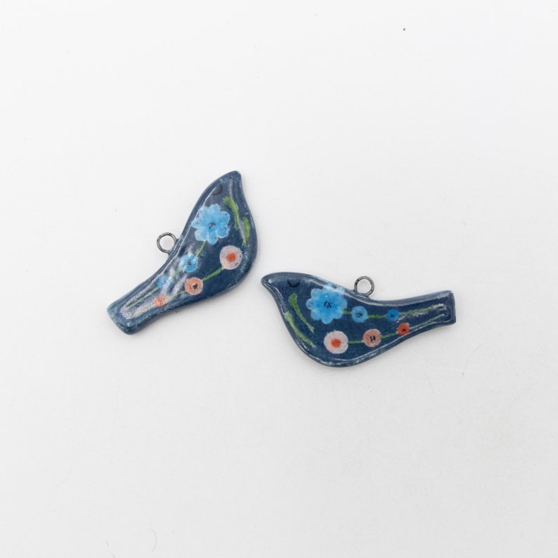 Ceramic bird pendants, hand painted on both sides, ideal for creating earrings and other jewelry. image 3
