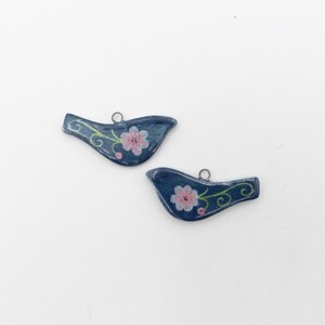 Ceramic bird pendants, hand painted on both sides, ideal for creating earrings and other jewelry. image 2