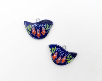 Double-Sided Hand Decorated Porcelain Bird Beads