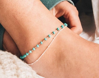 Silver plated turquoise anklet, Ankle bracelet, Bead anklet, Turquoise Anklet, Handmade Jewelry, Beach Anklet, Boho anklet, Pineapple Island