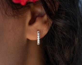 Minimalist Dainty Dot Hoops Handmade by Pineapple Island | Boho Chic Huggie Earrings, Handmade Simple Hoops