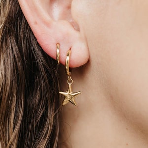 Starfish Hoop Earrings | Waterproof Gold Hoops, Ocean-Inspired Nautical Jewelry by Pineapple Island, Gold Huggie Hoops, Jewelry Gift for Her