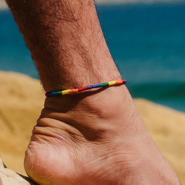 Just Like Us Woven Pride Anklet by Pineapple Island | Handmade Braid Jewelry, Rainbow Pride Ankle Bracelet | LGBTQ Pride Anklet