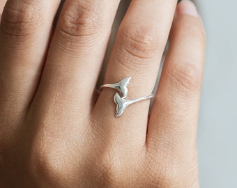 Whimsical Whale Tail Wrap Ring - Dainty Ocean Stacker by Pineapple Island | Silver Plated Adjustable Ring, Coastal Chic