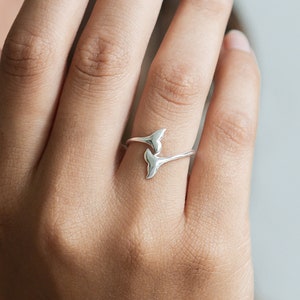 Whimsical Whale Tail Wrap Ring - Dainty Ocean Stacker by Pineapple Island | Silver Plated Adjustable Ring, Coastal Chic