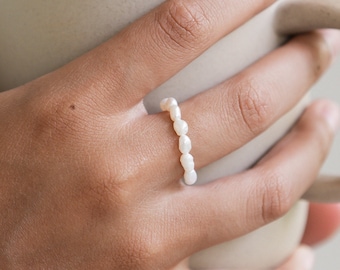 Pdang Pearl Stretch Ring: Boho Chic Beaded Ring by Pineapple Island | Gift for Woman, Bridesmaid Gift, Stacking Ring