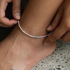 Silver bead anklet, Anklet for Woman, Ankle bracelet, Turquoise anklet, Bead anklet, Beach anklet, Surfer anklet, Handmade, Pineapple Island