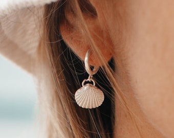 Seashell Huggie Hoops - Silver Plated Drop Earrings for Ocean Lovers | Hoop Earrings Handmade by Pineapple Island