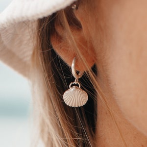Seashell Huggie Hoops - Silver Plated Drop Earrings for Ocean Lovers | Hoop Earrings Handmade by Pineapple Island