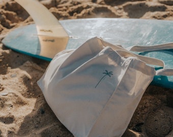 Palm Tree Embroidered Tote Bag | Large Canvas Eco-Friendly Beach Bag with Embroidered Design, Perfect Eco-Friendly Beach Accessory