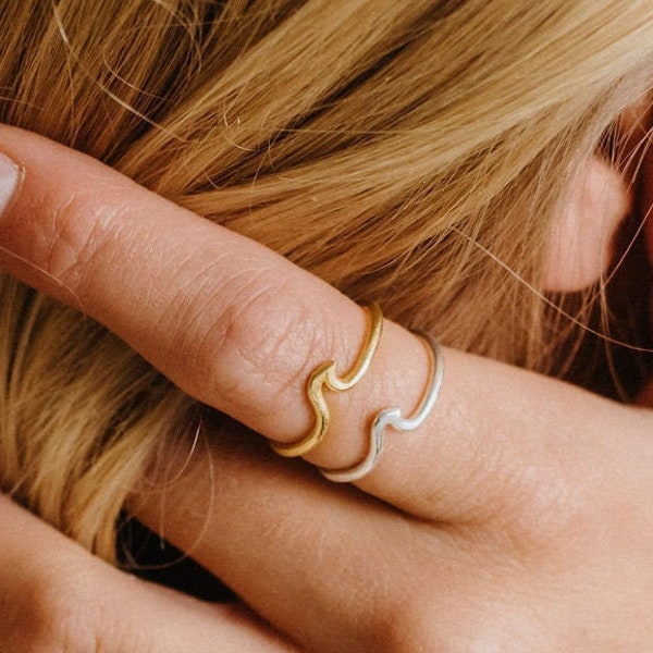 Dainty Wave Ring by Pineapple Island | Ocean-inspired Stacking Ring, Adjustable Handmade Ocean Jewelry | Perfect for Everyday Wear