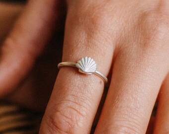 Adjustable Sea Shell Stacking Ring – Surf & Beach Boho Jewelry by Pineapple Island | Dainty Coastal Ring, Perfect for Stacking