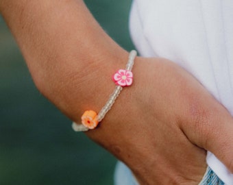 Kapena Falls Hibiscus Flower Bracelet - Stackable Surf Bracelet by Pineapple Island | Flower Jewelry, Adjustable Bracelet, Clay Bead Jewelry