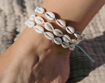 Handmade Cowrie Shell Anklet: Wax Cord, Adjustable - Pineapple Island