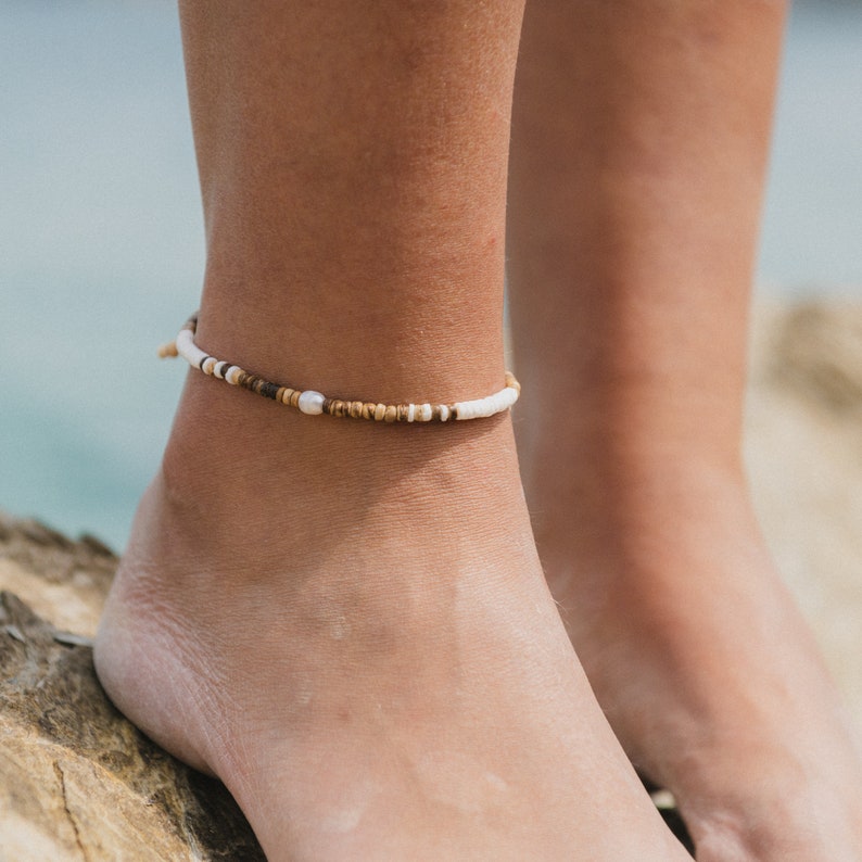 Kauai Puka Shell & Pearl Anklet by Pineapple Island: Boho Beachy Vibes, Hawaiian Surfer Jewelry, Perfect Surfer's Gift, Handmade Jewelry image 4