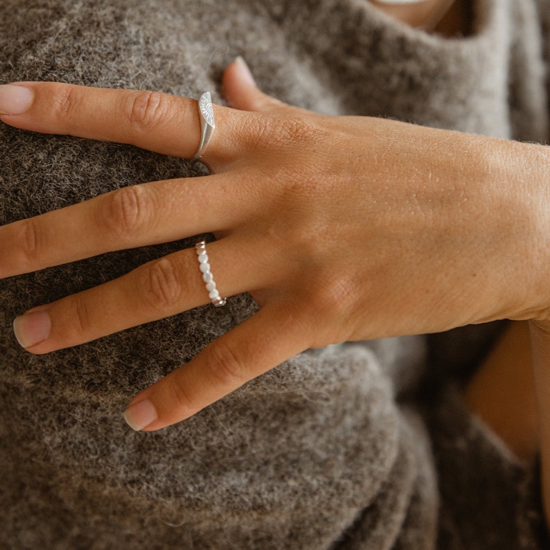 Flat Beaded Ring: Pineapple Island Adjustable Ring, Minimalist Style Silver or Gold Plated. A Must-Have Stacking Ring. Perfect Gift for Her image 7