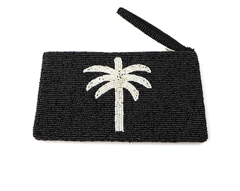 Grote portemonnee met palmboomkralen | Verfraaid muntzakje