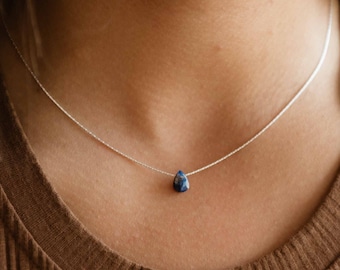 Dainty Lapis Lazuli Teardrop Necklace - Handmade Gemstone Jewelry by Pineapple Island | Handcrafted Charm Necklace