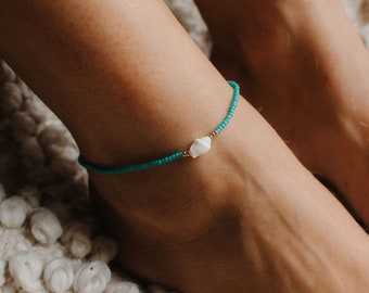 Lombok Shell Anklet with Puka Shells & Beads | Blue Shell Jewelry, Boho Style Handmade Ankle Bracelet by Pineapple Island