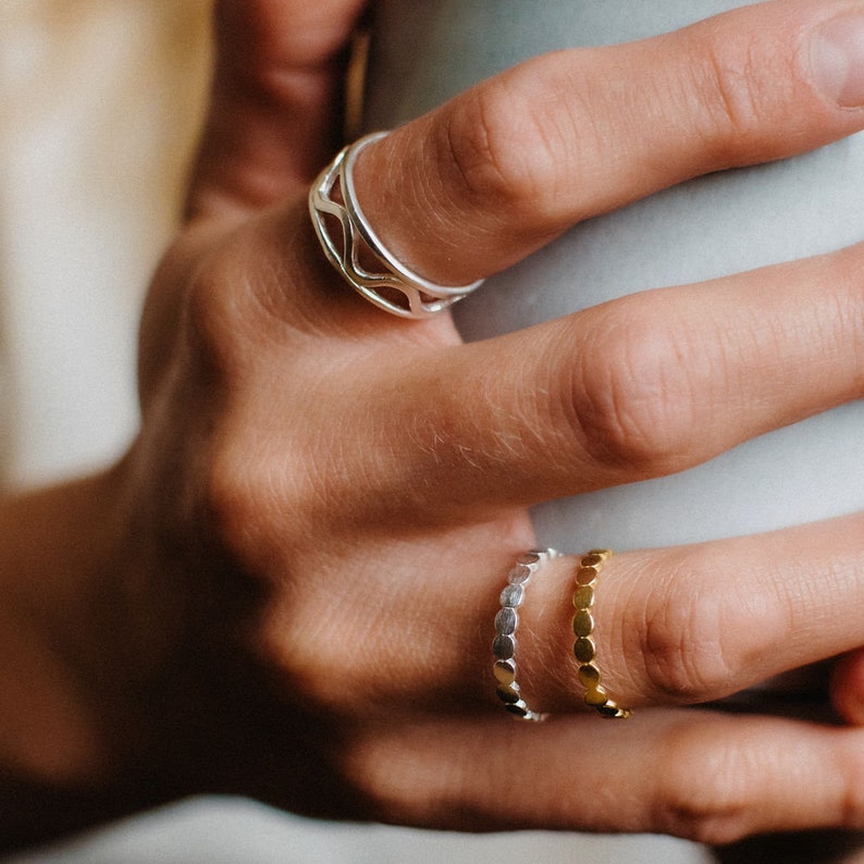 Flat Beaded Ring: Pineapple Island Adjustable Ring, Minimalist Style Silver or Gold Plated. A Must-Have Stacking Ring. Perfect Gift for Her image 10