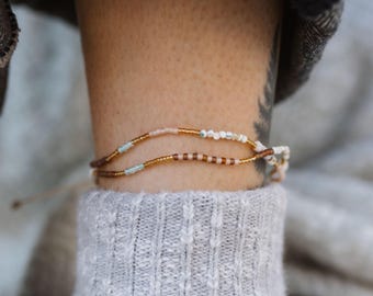 Set di cavigliere da donna, placcato oro, con perline bohémien