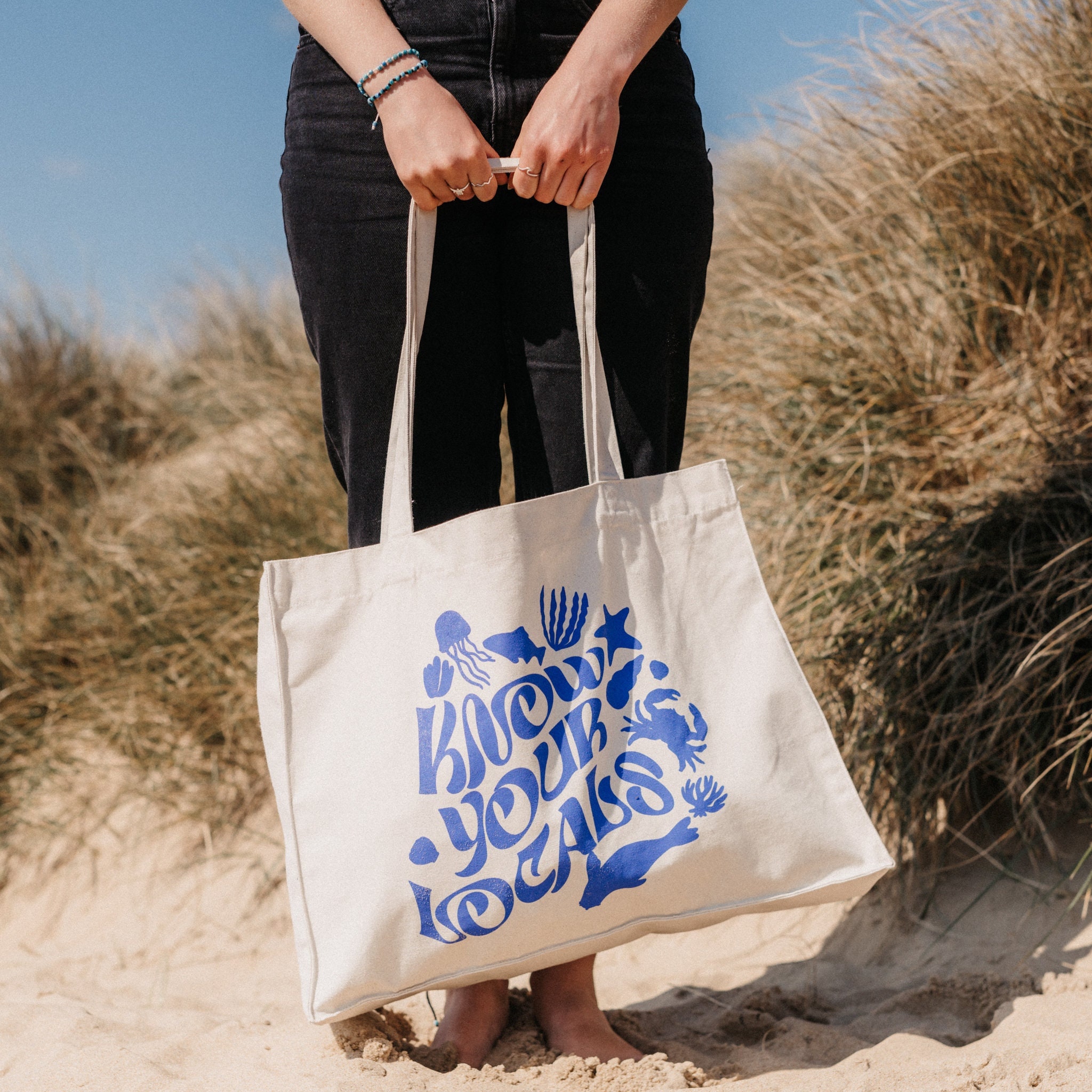 Sustainable Print Beach Bag Know Your Locals With Surfers Against Sewage Organic Cotton Tote Bag by Pineapple Island Charity Collab Etsy Ireland