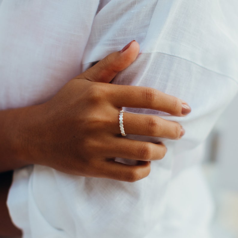 Flat Beaded Ring: Pineapple Island Adjustable Ring, Minimalist Style Silver or Gold Plated. A Must-Have Stacking Ring. Perfect Gift for Her image 4