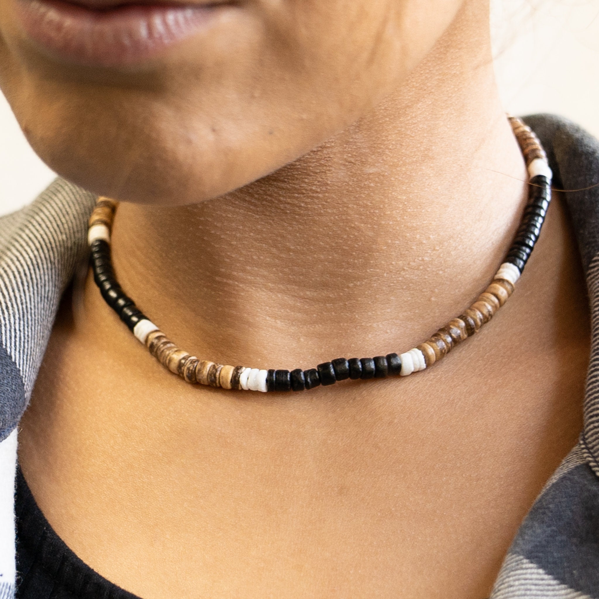 Stone Bead Surfer Necklace Made from white Black and Blue Beads for men  tribal jewelry | Wish