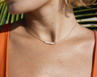 Dainty Asri Pearl Row Necklace by Pineapple Island | Beachy Bridesmaid Gift, Boho Surfers Vibes, Bridal Gift, Dainty Beach Jewellery