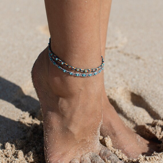 Boho Beach Wave Shell Anklet Silver Bracelet for Women Fashion Charms Ankle Gift 