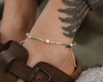 Pasang Beaded Anklet: Turquoise & Shell Ankle Bracelet - Adjustable Beach Jewelry