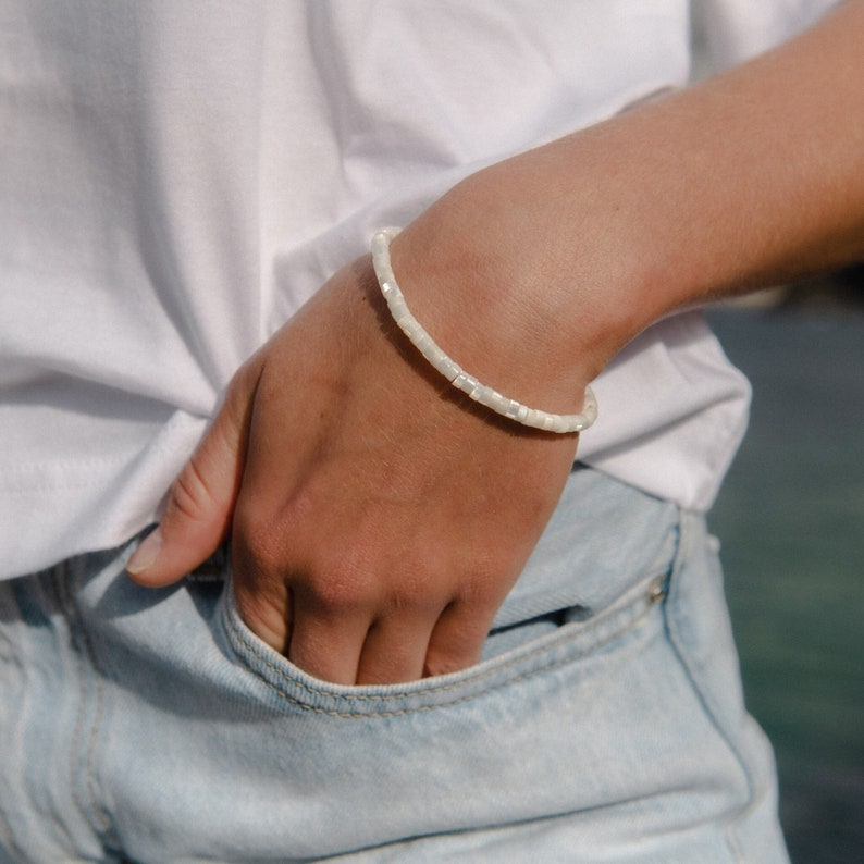 Hanalei Bay Mother of Pearl Bracelet Beaded Handmade Bracelet by Pineapple Island Pearl Bracelet, Bridesmaid Gift, Wedding Jewelry image 1