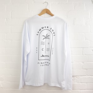 Summer Soul Oversized Long Sleeve T-Shirt Top for Summer Vibes, Surf Screenprint, Trendy Unisex Fit Made From Organic Cotton image 8