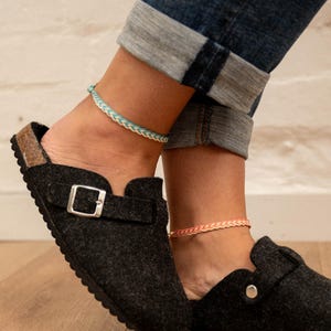 Braided Anklet: Waterproof Waxed Cord, Silver Charm, Beachy Style