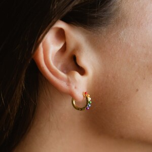 Surya Rainbow Huggie Hoop Earrings Boho Earrings by Pineapple Island Boho jewellery, Gold earrings, Handmade jewelry, Beaded Earrings image 3