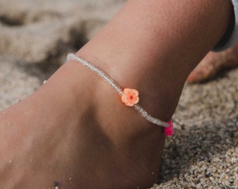 The Kapena Falls Hibiscus Flower Anklet - Beaded Anklet by Pineapple Island | Flower Jewelry, Adjustable Anklet, Surfer Anklet, Gift for Her