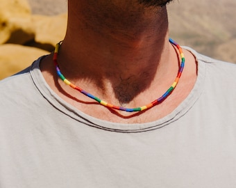 Just Like Us Woven Pride Necklace by Pineapple Island | Handmade Adjustable Necklace, Rainbow Choker, Beach Necklace, Charity Jewelry