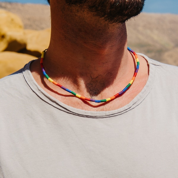 Just Like Us Woven Pride Necklace by Pineapple Island | Handmade Adjustable Necklace, Rainbow Choker, Beach Necklace, Charity Jewelry