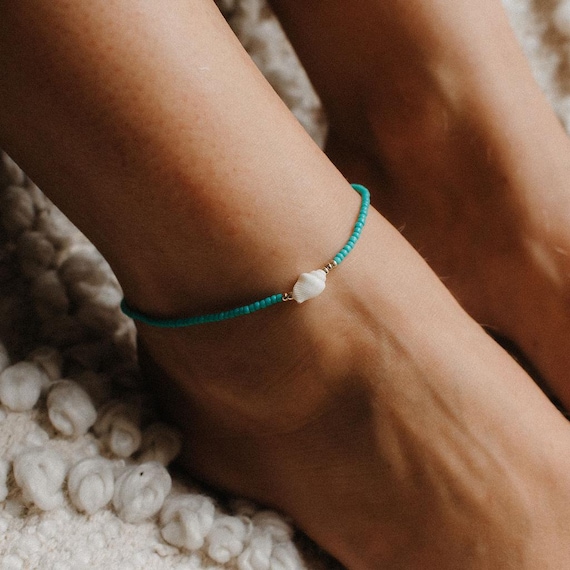 Lombok Shell Boho Beach Anklet: Puka Shells, Wood Beads, Bohemian Style