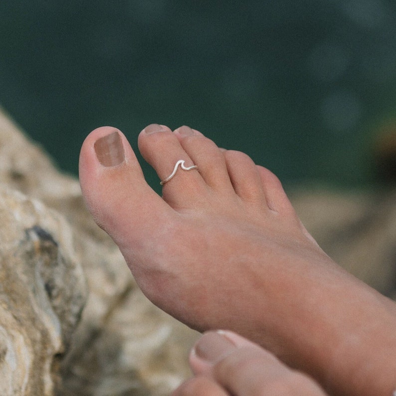 Silver Plated Toe Ring for Surfer Girls Handmade, Minimalist Design by Pineapple Island Dainty Handmade Jewelry, Adjustable Toe Ring image 1