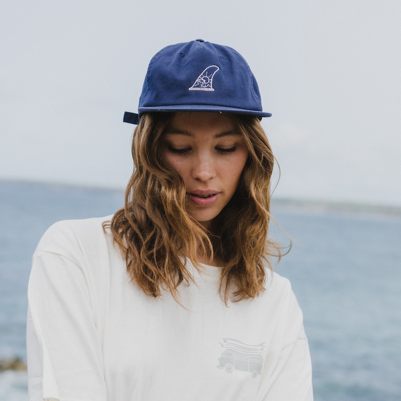 Surfers Paradise Cap Eco Hat Embroidery Design, Surf Fin Hat by Pineapple Island, Navy Unisex Skate Cap image 1