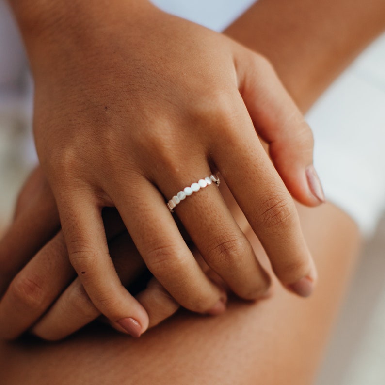 Flat Beaded Ring: Pineapple Island Adjustable Ring, Minimalist Style Silver or Gold Plated. A Must-Have Stacking Ring. Perfect Gift for Her image 1