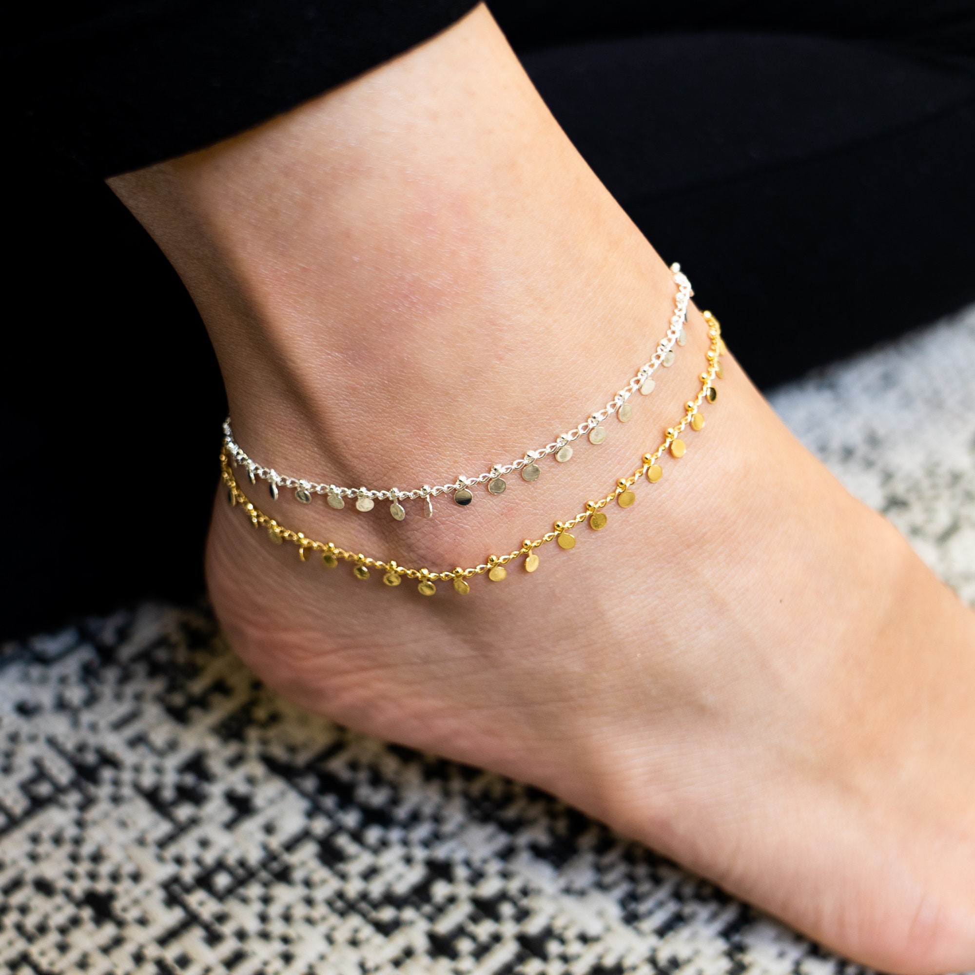 Anglacesmade Bridal Shambhala Crystal Anklet Beaded Layered Foot Chain  Dainty Foot Accessories Boho Ankle Bracelet for Women and Girls (Silver)