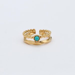Gold Turquoise Stone Double Ring: Waterproof Jewelry image 4