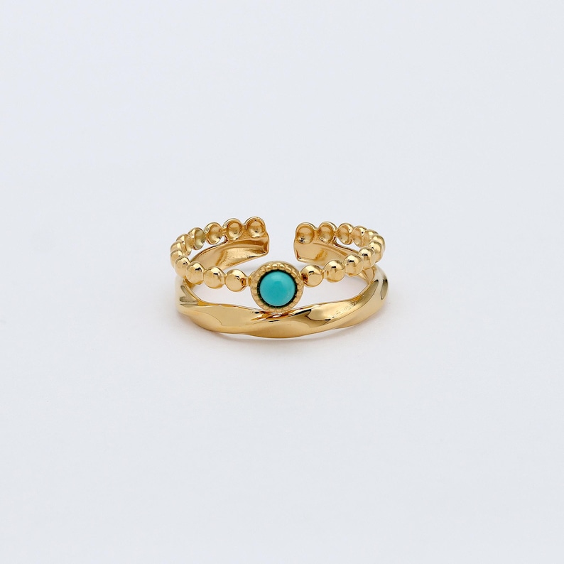 Gold Turquoise Stone Double Ring: Waterproof Jewelry image 4