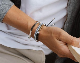Pulau Men's Stacking Bracelets – Handmade Coconut Wood & Puka Shell, Adjustable Surfer Jewelry Set
