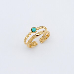 Gold Turquoise Stone Double Ring: Waterproof Jewelry image 5