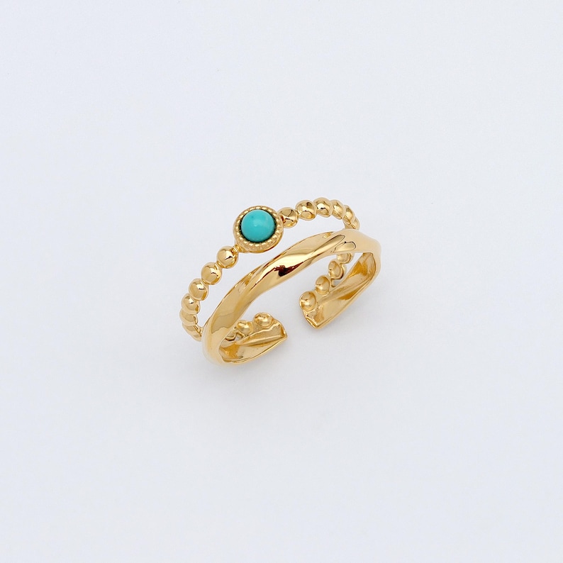 Gold Turquoise Stone Double Ring: Waterproof Jewelry image 5