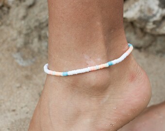 Wategos Beach Anklet: Handmade Clay Beads, Surf Style Jewelry | Handmade Ankle Bracelet by Pineapple Island